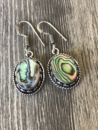 Albalone Sea Shell 925 Sterling Silver Necklace and Earrings