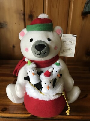 Gemmy Plush Animated Christmas Polar Bear & Penguins. SEE VIDEO. Has Tags