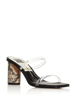 

DOLCE VITA Женские кожаные сандалии без шнуровки со змеиным принтом Noles Toe Block Heel Slip On, Ясный, NOLES