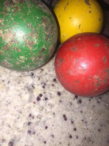 4 Vintage Primitive Solid Wooden Croquet Balls