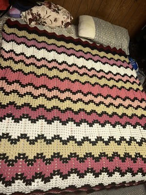 Granny Ripple Afghan Crocheted Throw Blanket Multicolor 81  By 66 1/2 