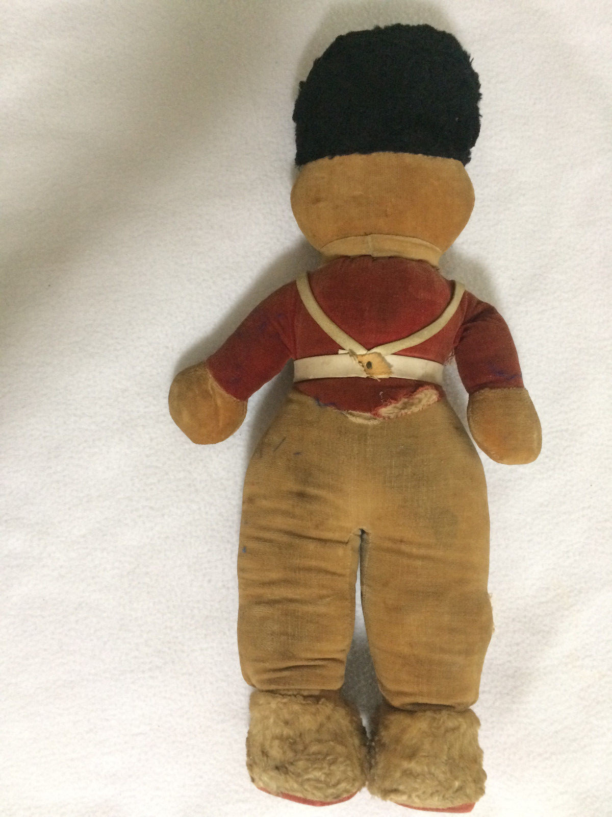 Vintage 1865-1955 Cloth Toy Soldier Eagle Emblem Army Doll Fabric Wood Sole
