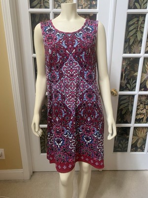 Max Studio Women's  XL Sleeveless Slinky Swing Summer Dress Pink Red blue Multi