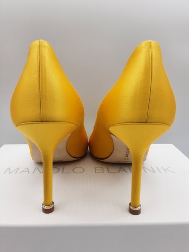 Pre-owned Manolo Blahnik Hangisi 90 Yellow Satin Jewel Buckle Pumps Heels Eu 37 Us 7 $1195