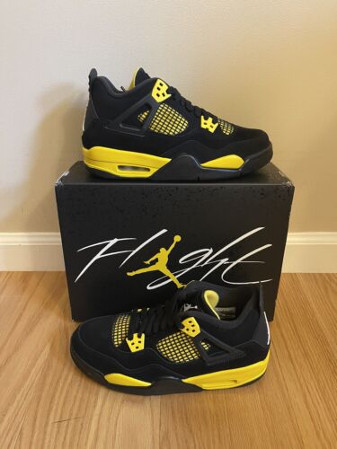 Pre-owned Jordan Nike Air  4 Retro Thunder Gs Black Yellow 408452-017 Size 7y / 8.5w