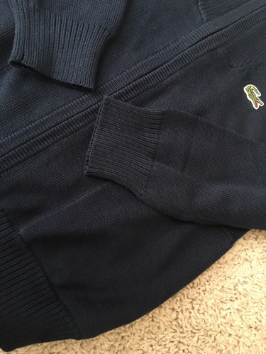 LACOSTE YOUTH FULL ZIP UP CARDIGAN SWEATER SZ 6 NAVY BLUE 100% COTTON