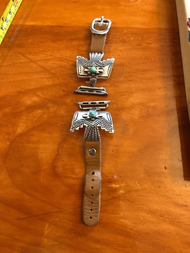 Wild Horse Apple Watchband Sterling Silver & Real Turquoise Thunderbird For 38mm