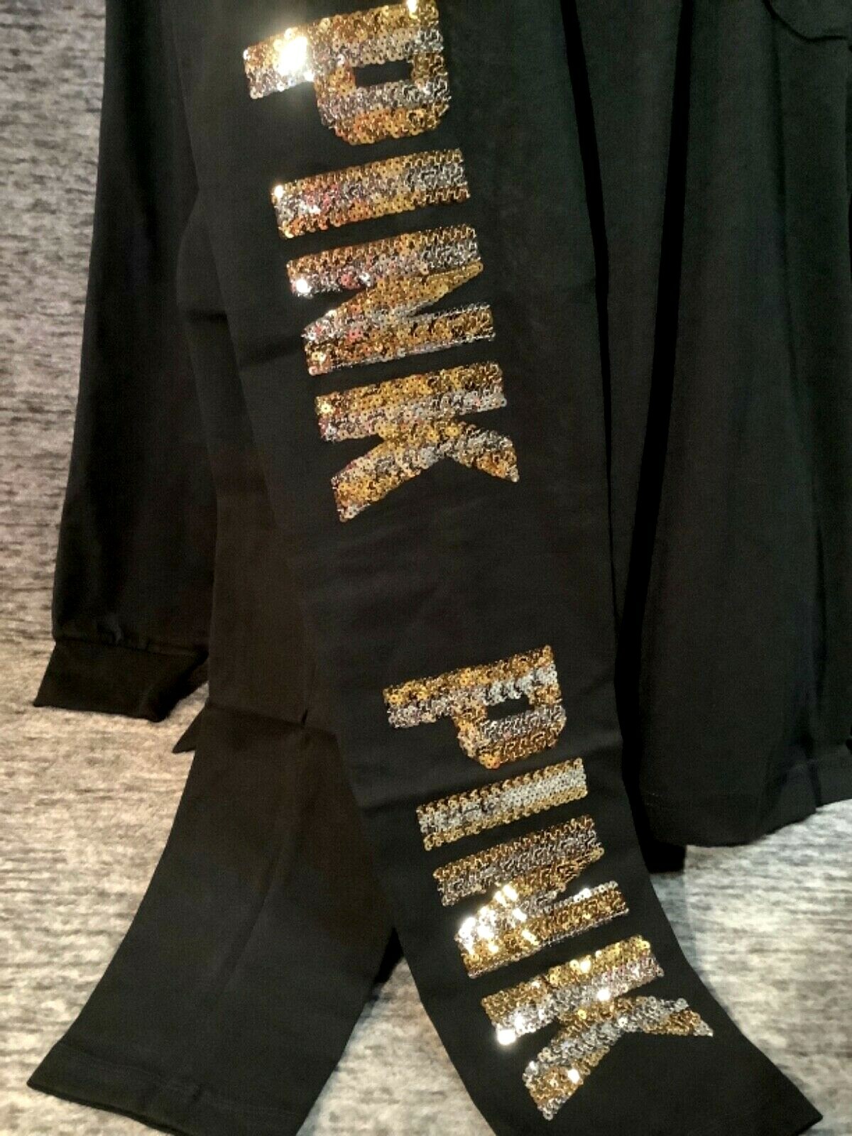 Pre-owned Victoria's Secret Pink Bling Campus Tee Shirt + Leggings Set Black Dog Logo M