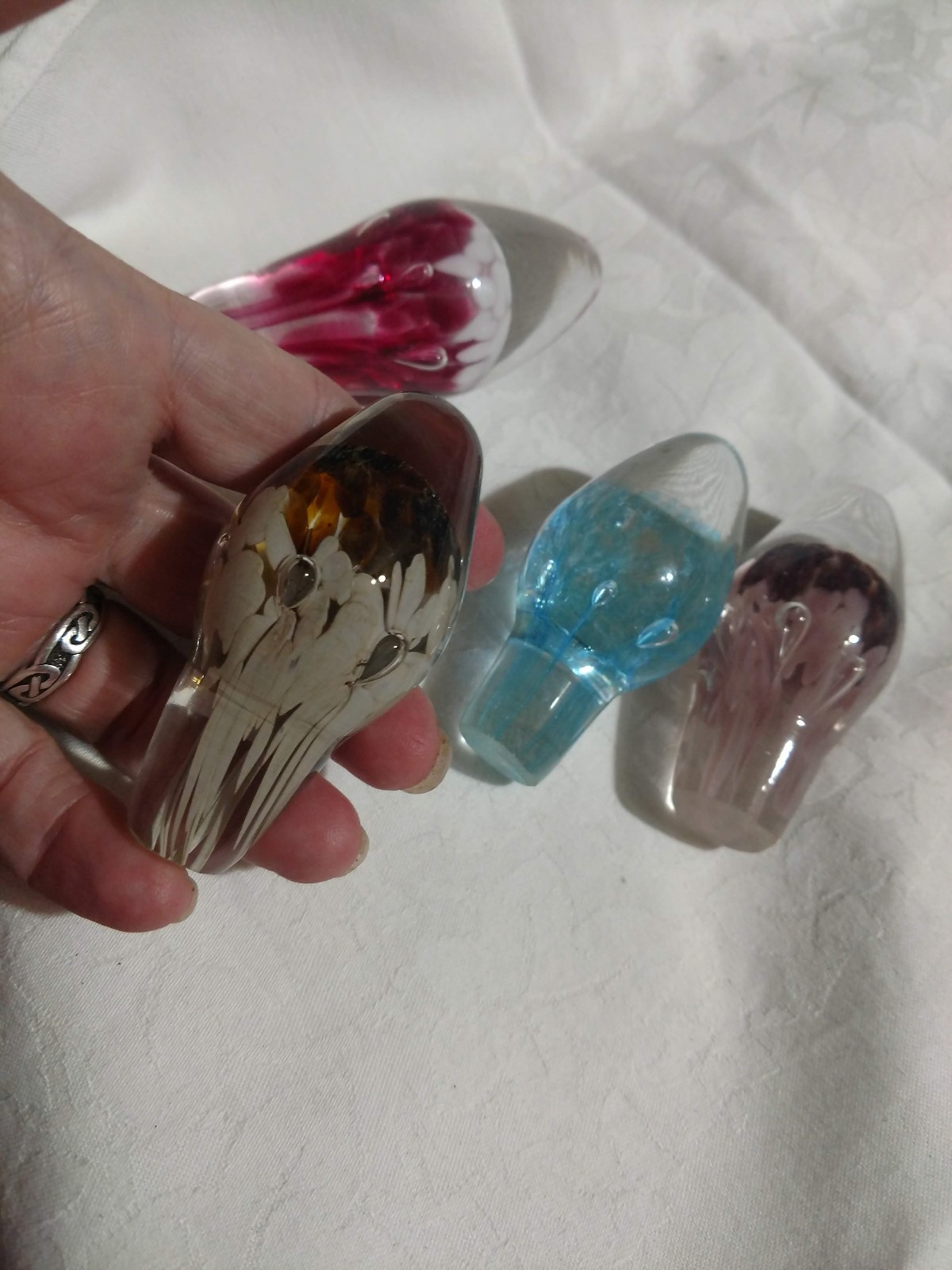 4 Art Glass Decanter Carafe Wine Bottle Stoppers Pink Blue Purple Brown