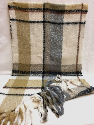 Cejon Blanket Wrap Plaid One Size 72'' x 22'' Neutral Tan Cream Gray Black NWT