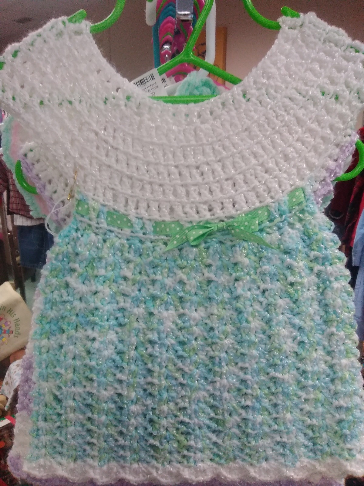 Handmade baby dress appropriately 6 - 12 month size multi blue and green