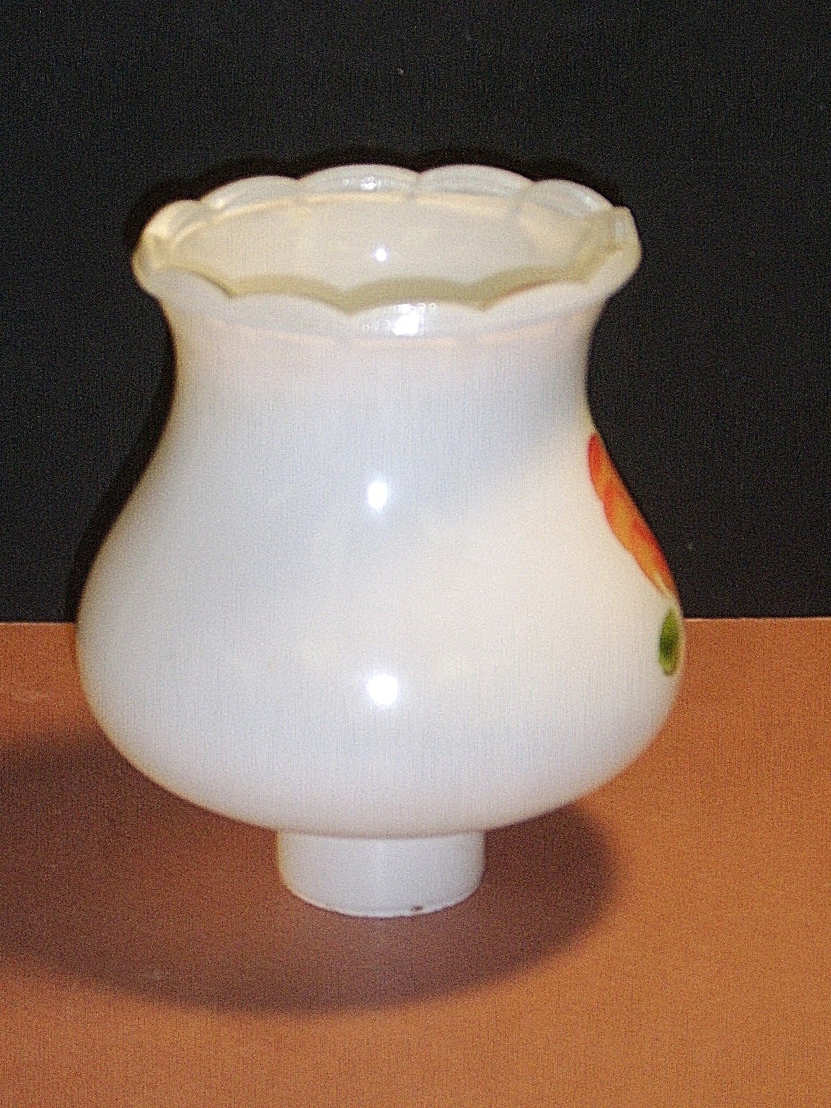 Cased White Glass Hand Painted Rose Lamp Shade 1-9/16