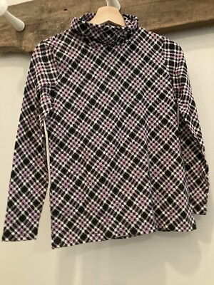 New TALBOTS Tee L/S Soft Stretch Cotton PLAID Turtleneck Sp Lavender Black