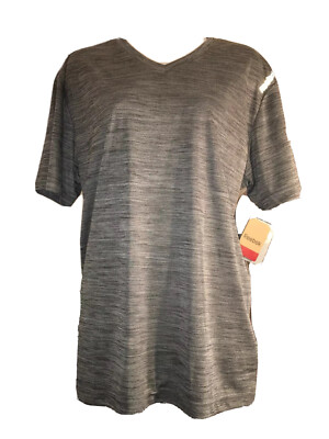 Reebok Reg Mens Sport T Shirt Neptune V Neck Heather Charcoal Gray Medium NWT