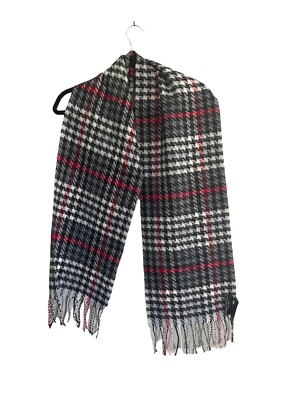 NWT CEJON Italian Scarf Plaid Black Red Gray White Classic Fringe #1747