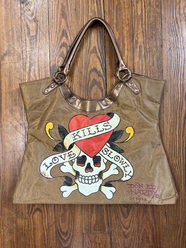 【希少】Ed Hardy エド・ハーディー　y2k トートバッグ　ゴールド 希少】Ed Hardy エド・ハーディー y2k トートバッグ ゴールド