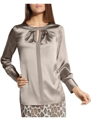 

BASLER Womens Gold Silk Vented Hem Hardware Logo Long Sleeve Wear To Work Top, Золотой