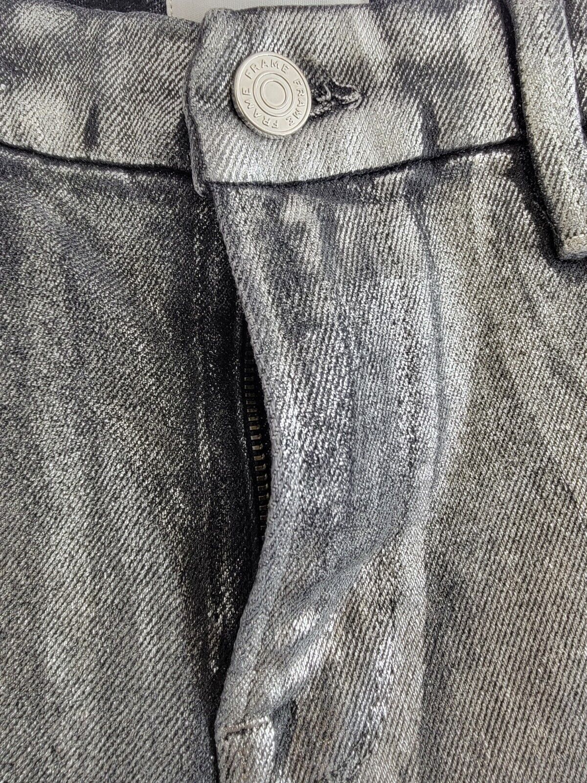 FRAME Le Crop Mini Mid Rise Coated Bootcut Jeans Women's 28 Gunmetal Button Zip - Picture 10 of 18