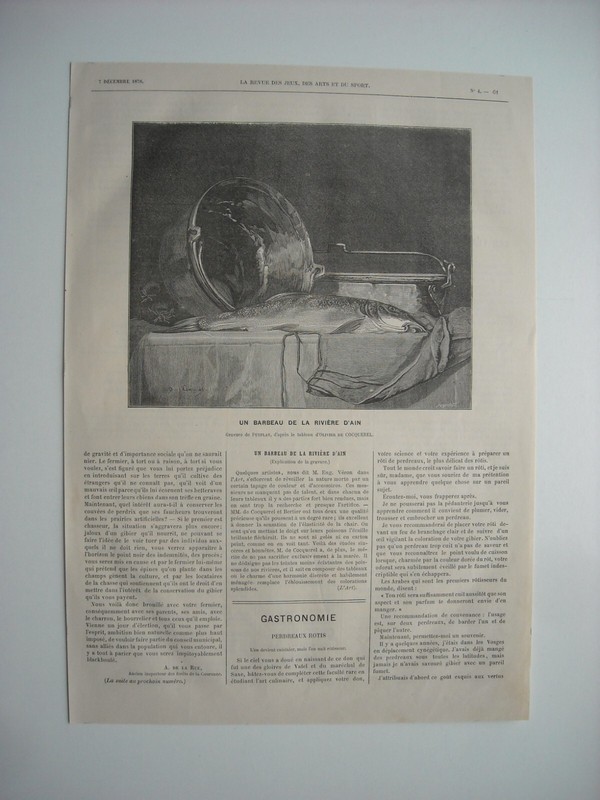 Gravure 1878. Un Barbeau De La Riviere DâAin. D'Apres Tableau De M. Cocquerel.