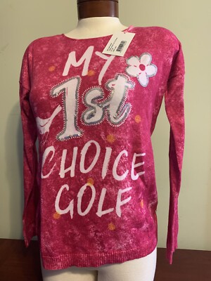 NWT Girls Golf GMBH Women's Medium Pink My 1st Choice Crew neck sweater NEW