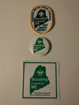 BSA Pine Tree Council Lot of 3 Scout is Good For Me - patch, pin, decal
