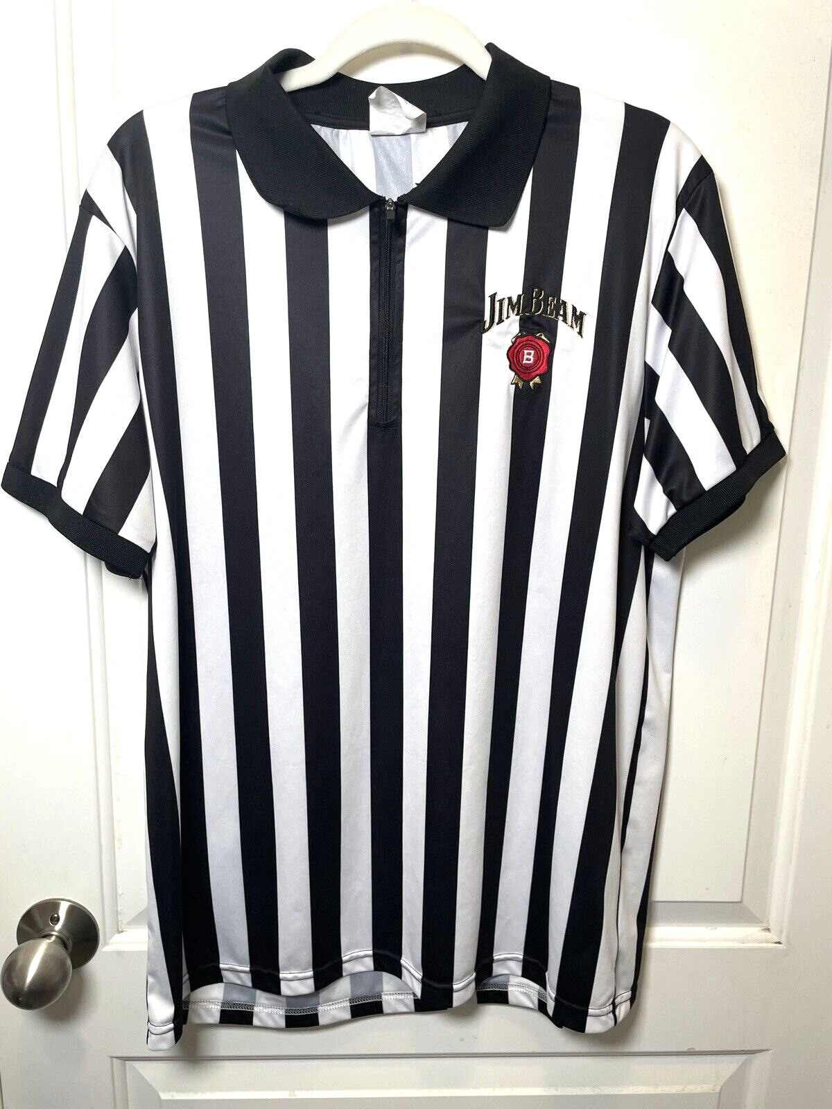 JIM BEAM Shirt Black White Referee Halloween Costume Jersey