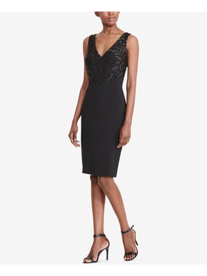 

Женское черное коктейльное платье выше колена без рукавов RALPH LAUREN, Черный