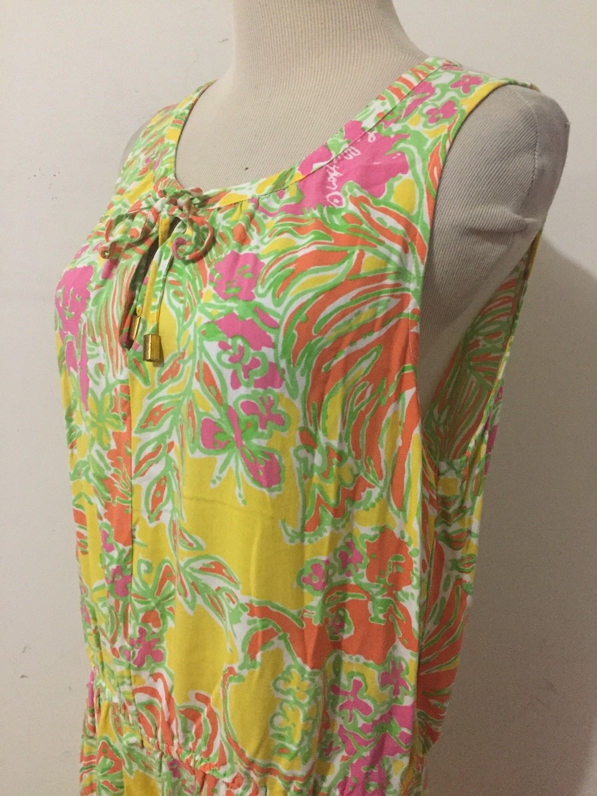 Lilly Pulitzer Key-Hole Romper White Yellow Orange Pink Green Tropical Floral XL