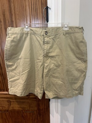 DRAKE Waterfowl Systems Khaki Flat Front Cotton Shorts Men s Small Fits 40W x 9L