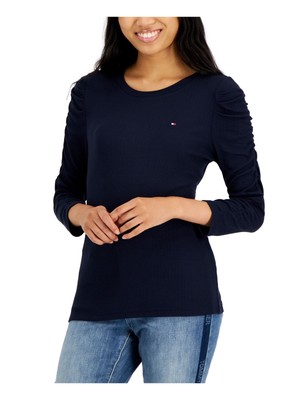 

Женский темно-синий топ в рубчик с рукавами 3/4 и круглым вырезом TOMMY HILFIGER, S\P, Navy