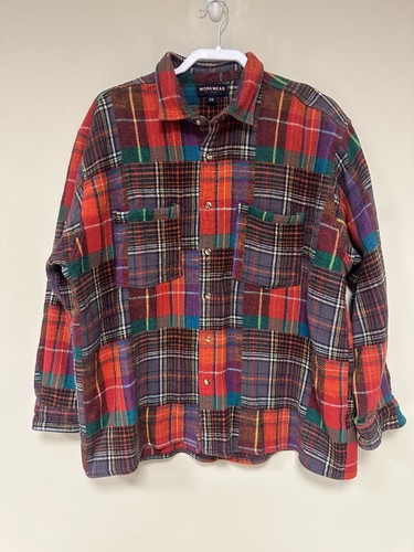 Vintage 90s 80s  Patchwork Flannel Shirt Xl Rare cotton WORKWEAR mens