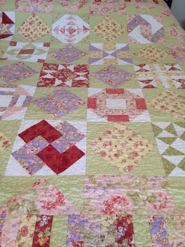 Quilted Pastel Floral Sampler Quilt, 60” x 60” Handmade