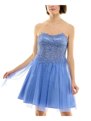 BCX DRESS Женское синее короткое платье без рукавов с подкладкой на косточках 3