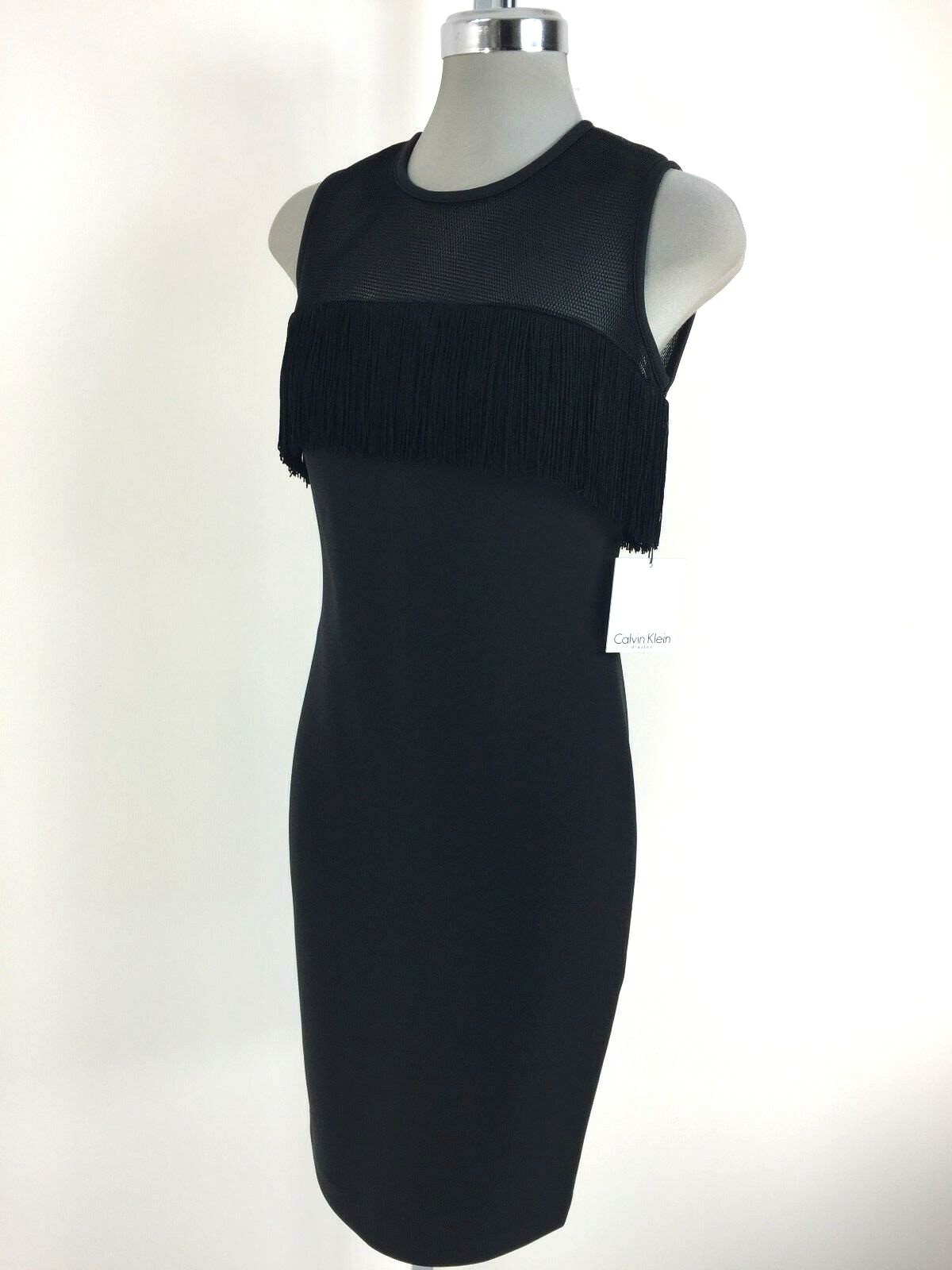 Calvin Klein Новое элегантное ЧЕРНОЕ платье-футляр для коктейльной вечеринки с аквалангом, размер 2, с биркой