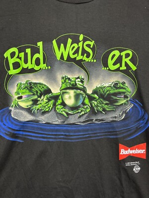 VTG Budweiser Shirt Mens Extra Large Black Frog Your Pad or Mine Single Stitch