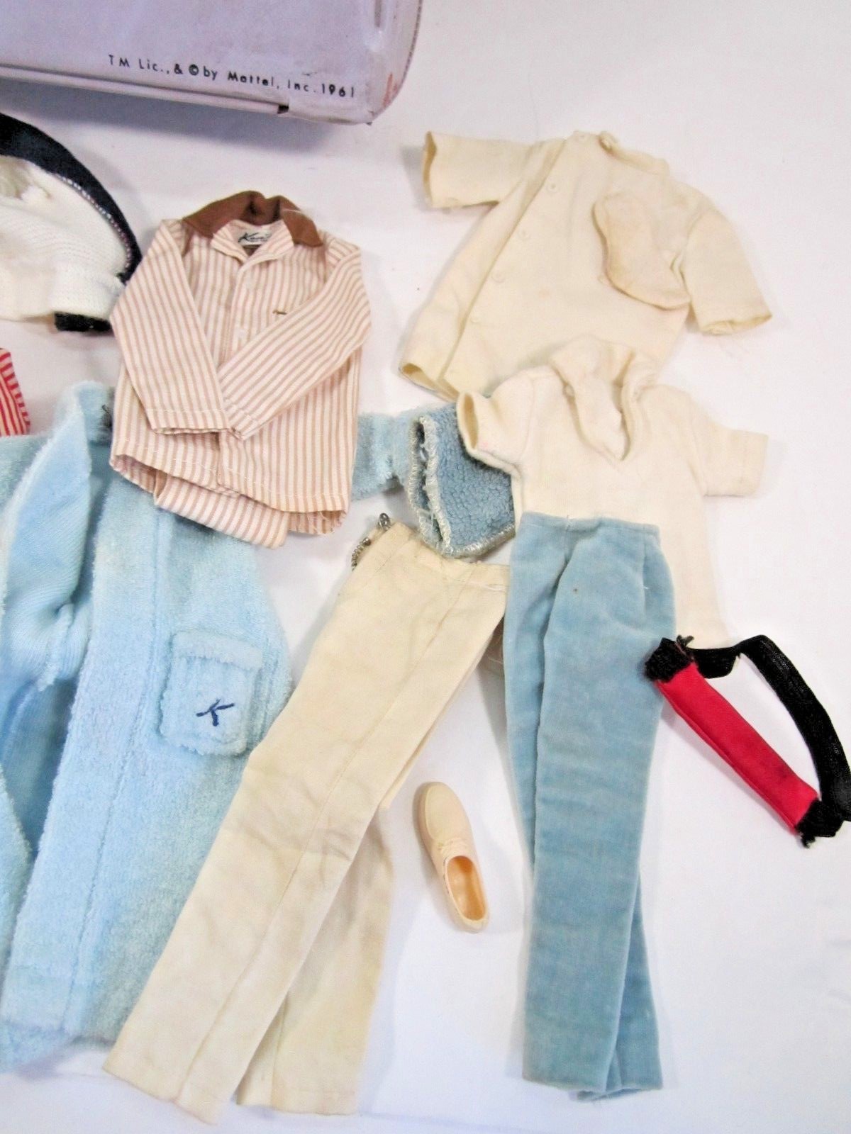 VINTAGE 1960 MATTEL KEN DOLL FLOCKED HAIR VERSION & CLOTHES WITH CASE 1960'S TOY