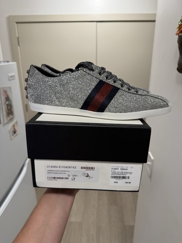 bambiiyor Gucci Bambi Web Glitter Stud Silver Sneakers Men's SZ 9.5