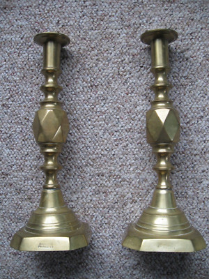 Early 1897 Brass Pair ''THE DIAMOND PRINCESS'' 11'' Tall Candlesticks Marked