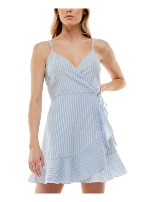 БЕЗМОЛВНОЕ женское короткое платье в синюю полоску с завязкой на талии XL