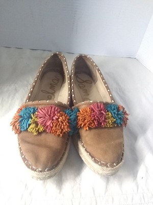 Sam Edelman Issa Espadrille Suede Pom Pom Flats Women's Size 6.5M Shoes