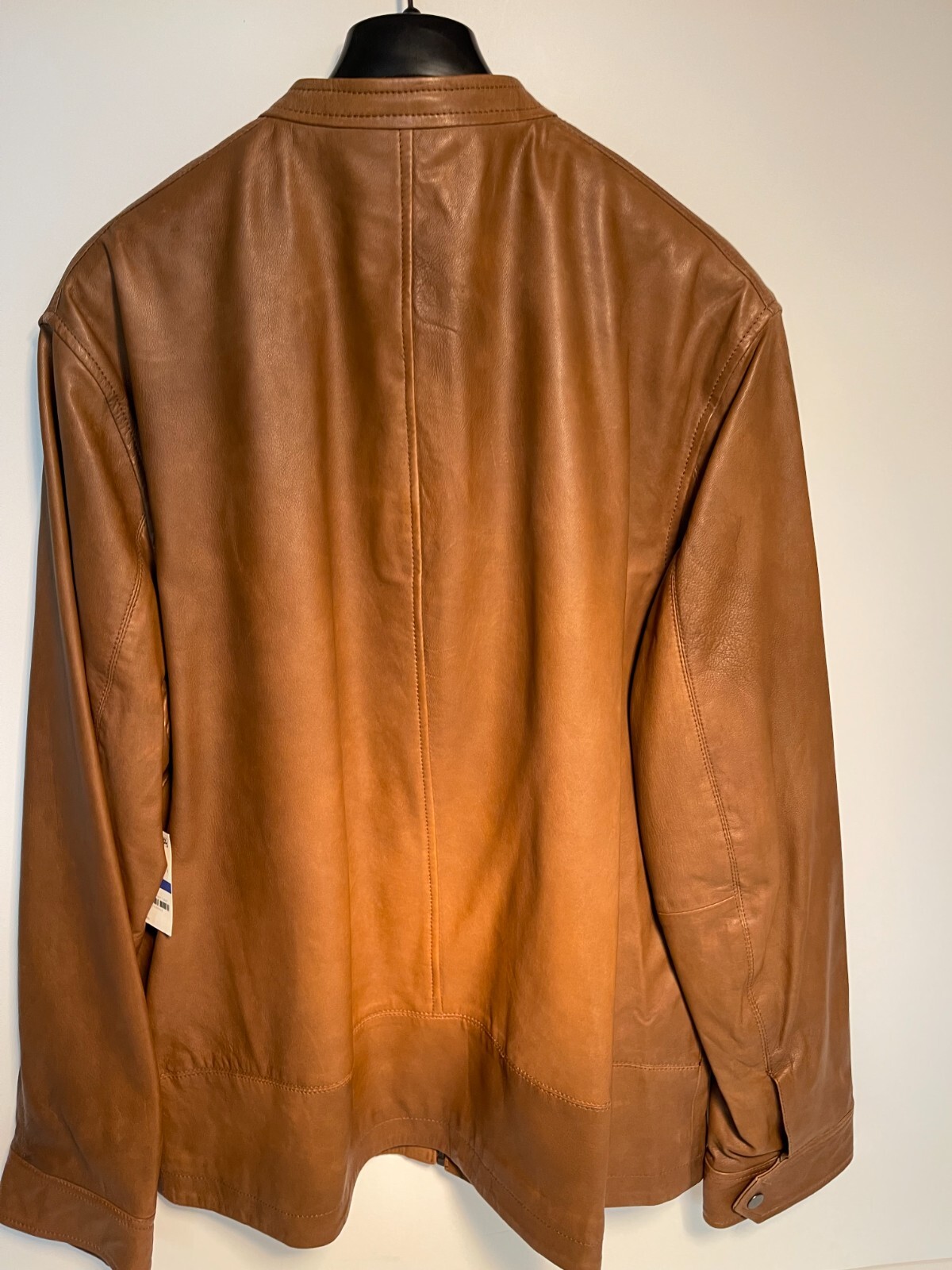 Pre-owned Tasso Elba Mens Leather Cafe Racer Jacket - Xl - Cognac Brown - W/tags