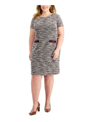 CONNECTED APPAREL Womens Gray Short Sleeve Above The Knee Sheath Dress Plus 14W