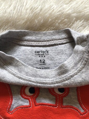 Baby Boy 12 Month Carters Crab Bodysuit One-Piece Gray And Red