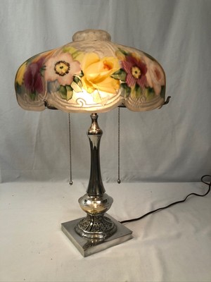 Vintage MCM Atomic White Gold Speckled Eames Era Danish Modern Style Parlor Lamp w Clear Glass Chimney /& Milk Glass Shade Only 45 USD