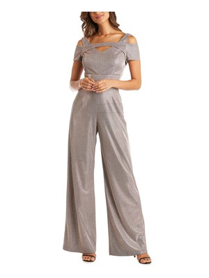 

NIGHTWAY Женский бежевый формальный комбинезон с короткими рукавами и широкими штанинами для миниатюрных размеров