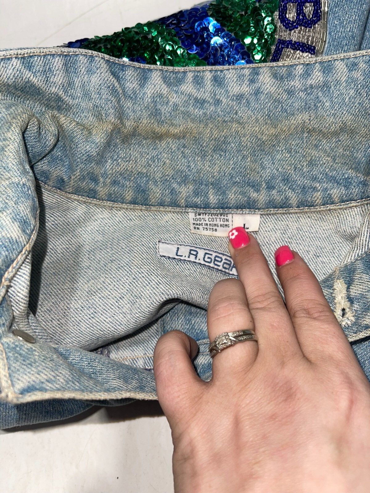 VTG Original LA Gear Cropped Light Blue Jean  / Denim Jacket Women's Size Large