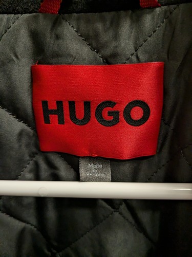 Pre-owned Hugo Boss Red Label Black Faux Shearling Collar Wool Blend Jacket Men Size Large