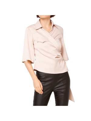 

GRACIA Женский бежевый вечерний топ с поясом и воротником-стойкой и рукавами до локтя