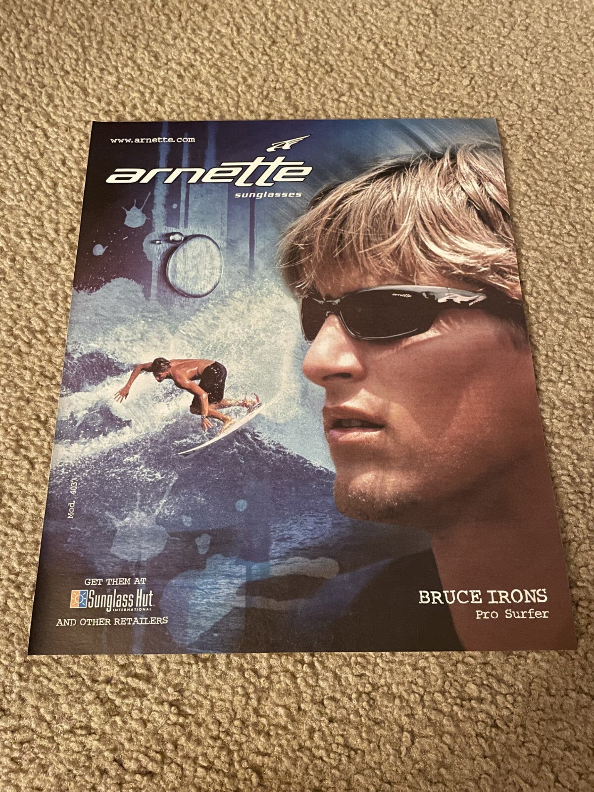 Vintage 2005 ARNETTE SUNGLASSES PRINT AD SURFER BRUCE IRONS