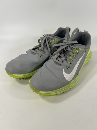 NIKE Golf Shoes Lunarlon Men 9.5 Grey Neon Green Spiked Non